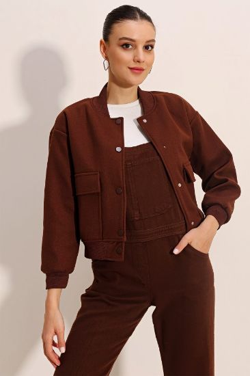 0688 Çift Cepli Bomber Ceket - Kahverengi resmi